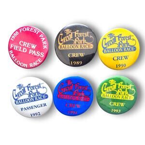 Vintage Great Forest Park Balloon Race Crew Pinback Button Set 1988-1994
